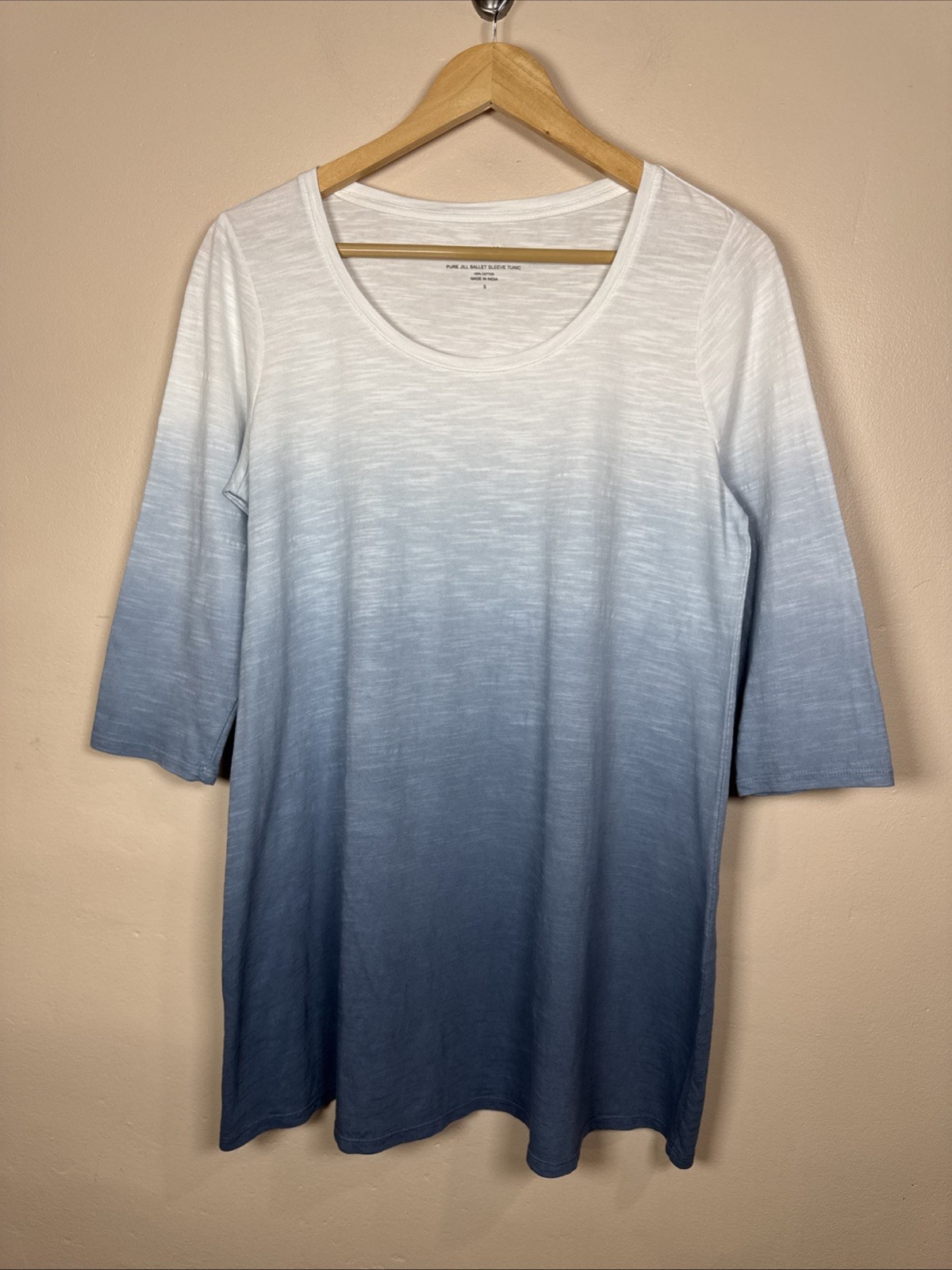 J Jill Peggy Ballet Sleeve Tunic 100% Cotton S Coastal Preppy Ombr Blue